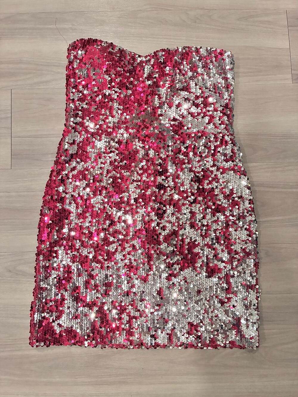 Love Reign Pink and Silver Sequin Strapless Tube Mini Dress